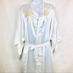 VTG Val Mode white poly satin Lingerie robe kimono